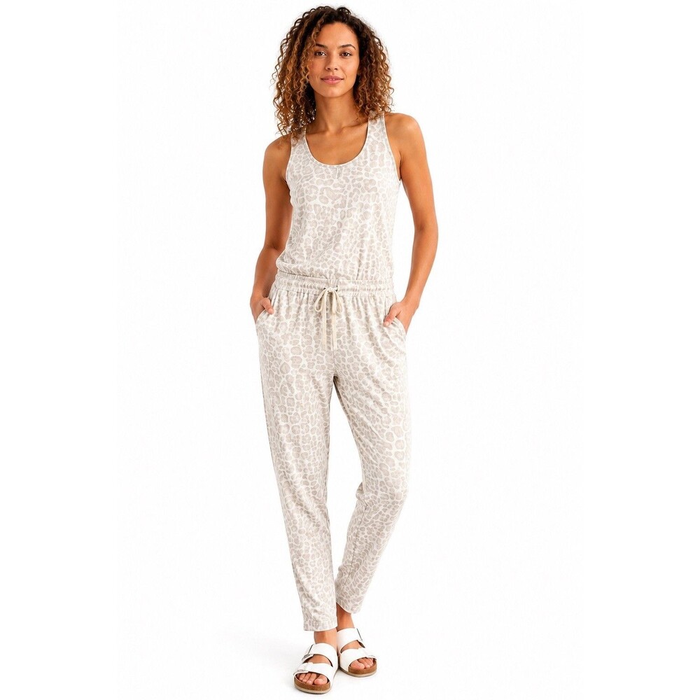 Splendid Supersoft Ole Leopard Racerback Knit Jumpsuit Medium NWT $158 Cozy